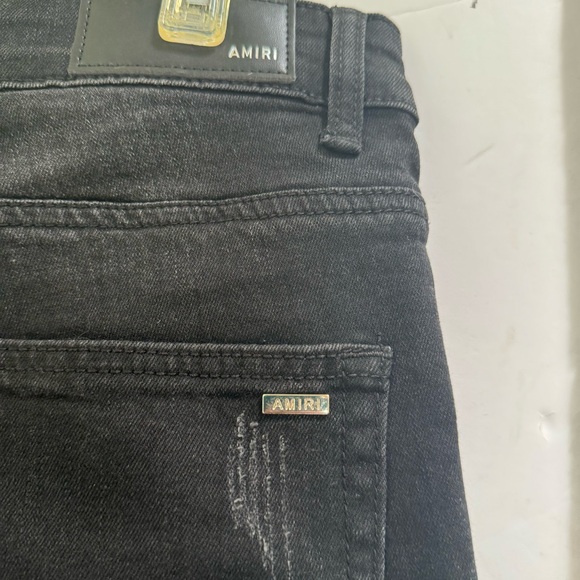Amiri Thrasher Jean Aged Black Jeans Distressed Leather Trim Zip Pant Logo 29 30 - Picture 6 of 16